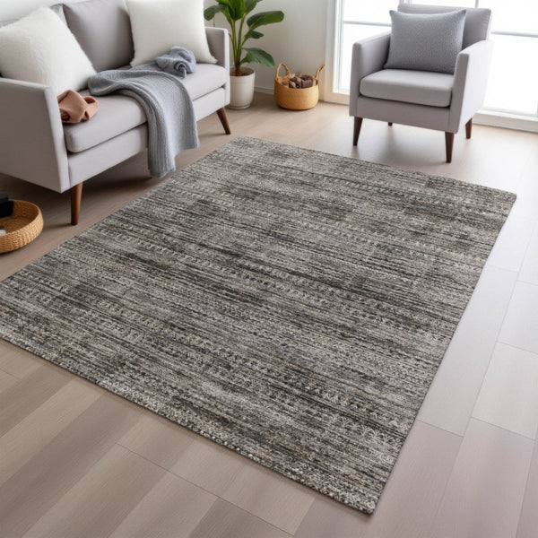 HomeRoots 5' Stylish Taupe and Ivory Striped Washable Area Rug for Indoor and Outdoor Spaces - Easy Care! 9' X 12' 627795
