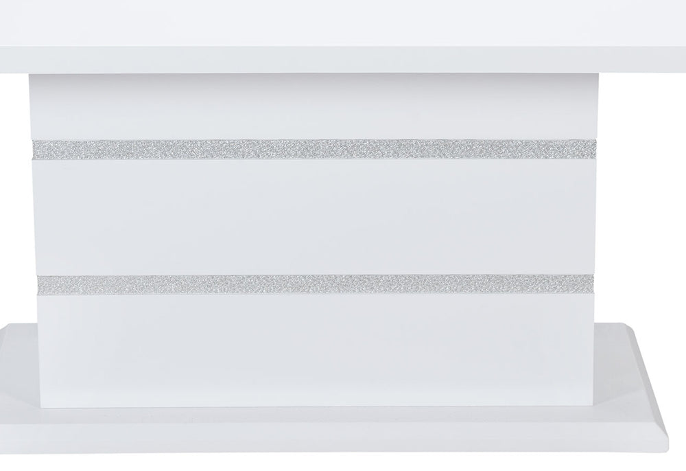 English Elm ARIYA Glossy Pedestal Bar Table with Glass Inlay, Solid Wood & MDF Construction, Contemporary Appeal White 45.7 L x 83 W x 6.5 H B201S00110