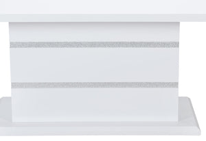 English Elm ARIYA Glossy Pedestal Bar Table with Glass Inlay, Solid Wood & MDF Construction, Contemporary Appeal White 45.7 L x 83 W x 6.5 H B201S00110