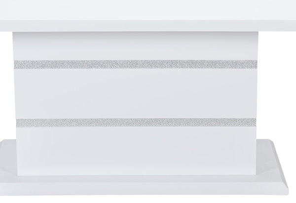 English Elm ARIYA Glossy Pedestal Bar Table with Glass Inlay, Solid Wood & MDF Construction, Contemporary Appeal White 45.7 L x 83 W x 6.5 H B201S00110