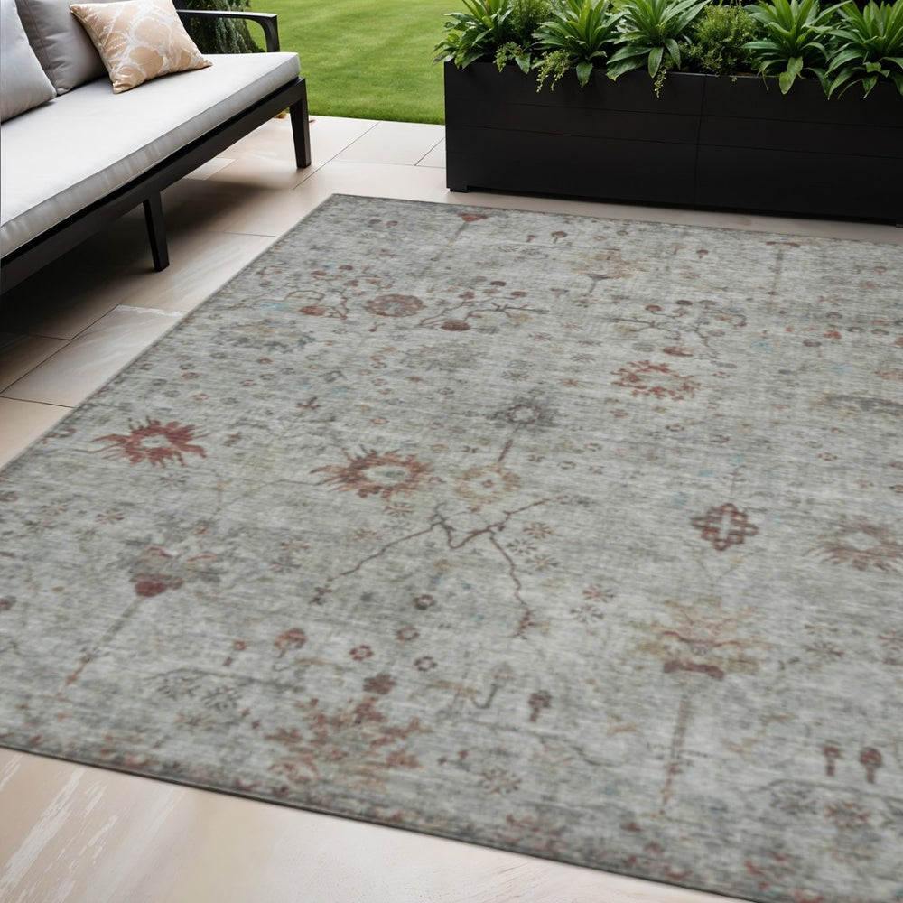 HomeRoots 5' Gray and Copper Floral Area Rug - Stylish, Washable Design for Indoor and Outdoor Spaces 5' X 8' 627804