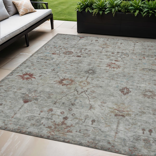 HomeRoots 5' Gray and Copper Floral Area Rug - Stylish, Washable Design for Indoor and Outdoor Spaces 5' X 8' 627804