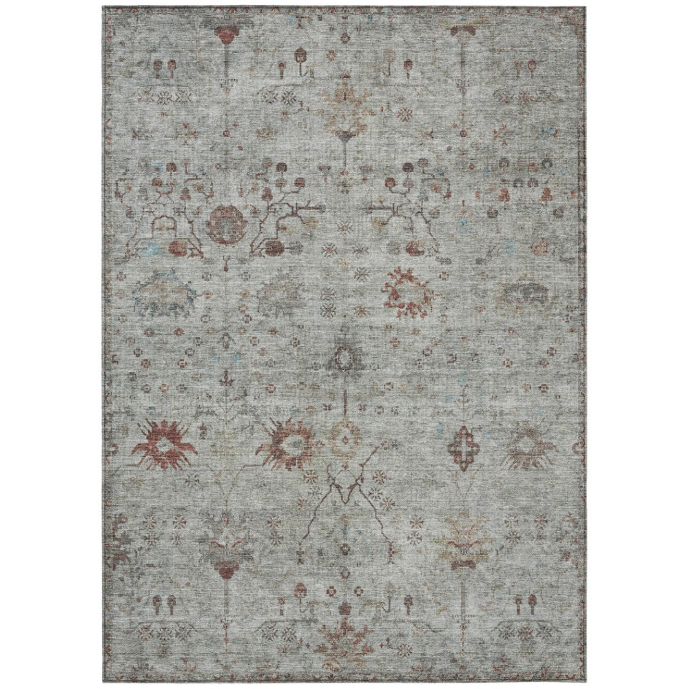 HomeRoots 5' Gray and Copper Floral Area Rug - Stylish, Washable Design for Indoor and Outdoor Spaces 5' X 8' 627804
