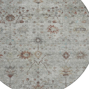 HomeRoots 5' Gray and Copper Floral Area Rug - Stylish, Washable Design for Indoor and Outdoor Spaces 8' Round 627805