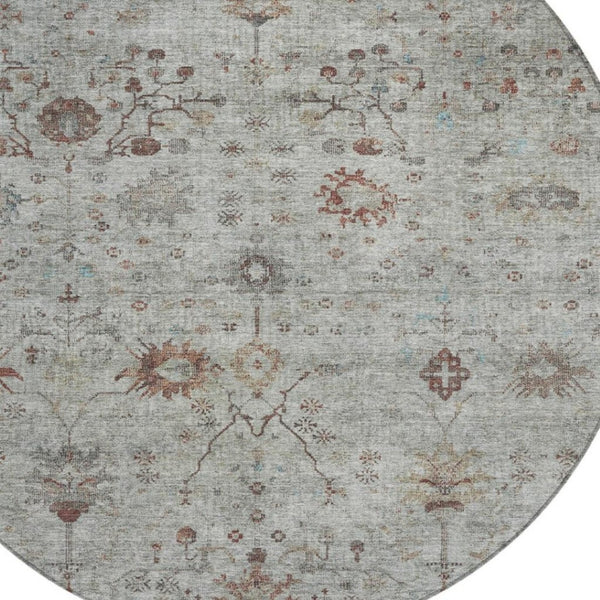 HomeRoots 5' Gray and Copper Floral Area Rug - Stylish, Washable Design for Indoor and Outdoor Spaces 8' Round 627805