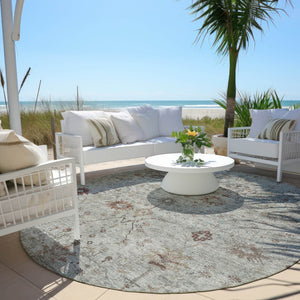 HomeRoots 5' Gray and Copper Floral Area Rug - Stylish, Washable Design for Indoor and Outdoor Spaces 8' Round 627805