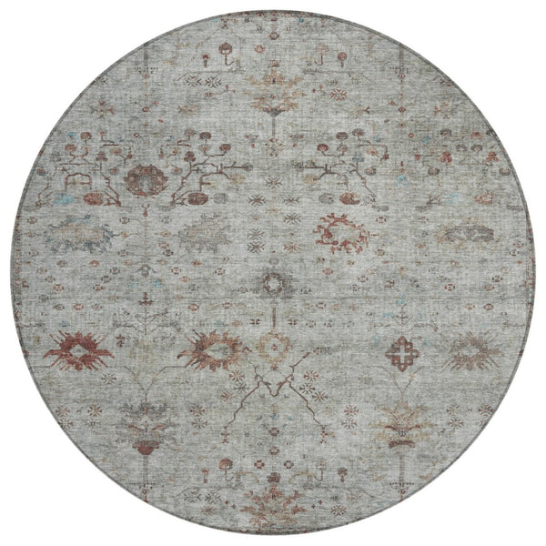 HomeRoots 5' Gray and Copper Floral Area Rug - Stylish, Washable Design for Indoor and Outdoor Spaces 8' Round 627805