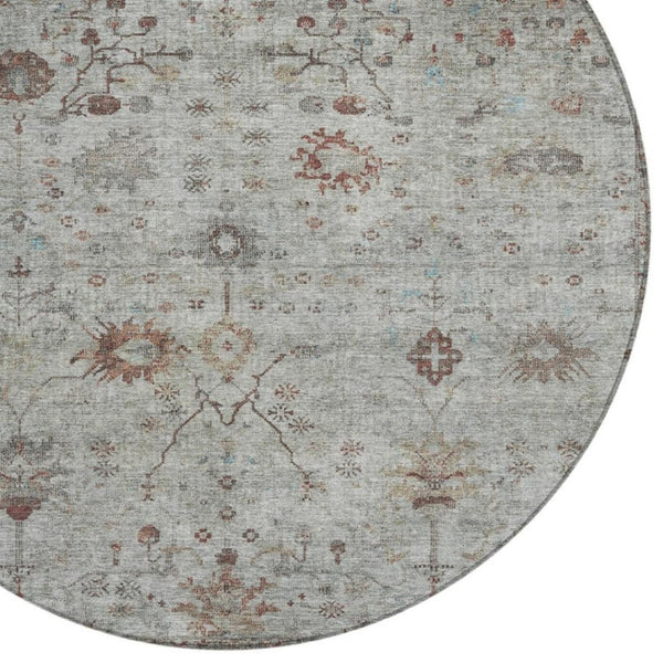 HomeRoots 5' Gray and Copper Floral Area Rug - Stylish, Washable Design for Indoor and Outdoor Spaces 8' Round 627805