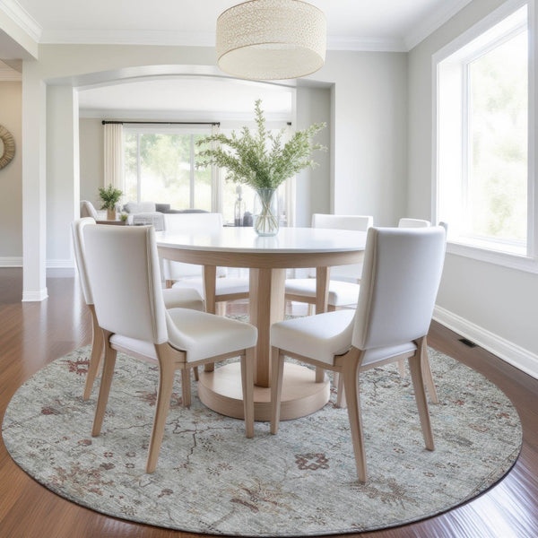 HomeRoots 5' Gray and Copper Floral Area Rug - Stylish, Washable Design for Indoor and Outdoor Spaces 8' Round 627805