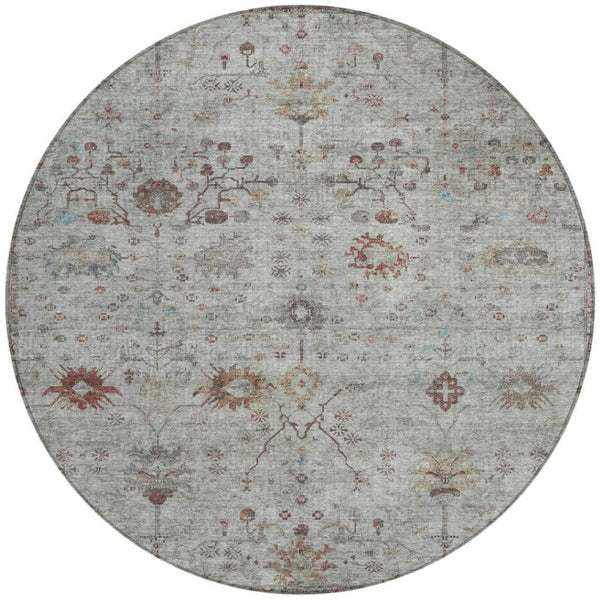 HomeRoots 5' Gray and Copper Floral Area Rug - Stylish, Washable Design for Indoor and Outdoor Spaces 8' Round 627805