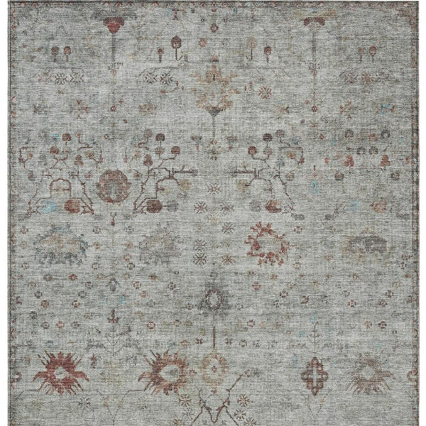 HomeRoots 5' Gray and Copper Floral Area Rug - Stylish, Washable Design for Indoor and Outdoor Spaces 8' X 10' 627806