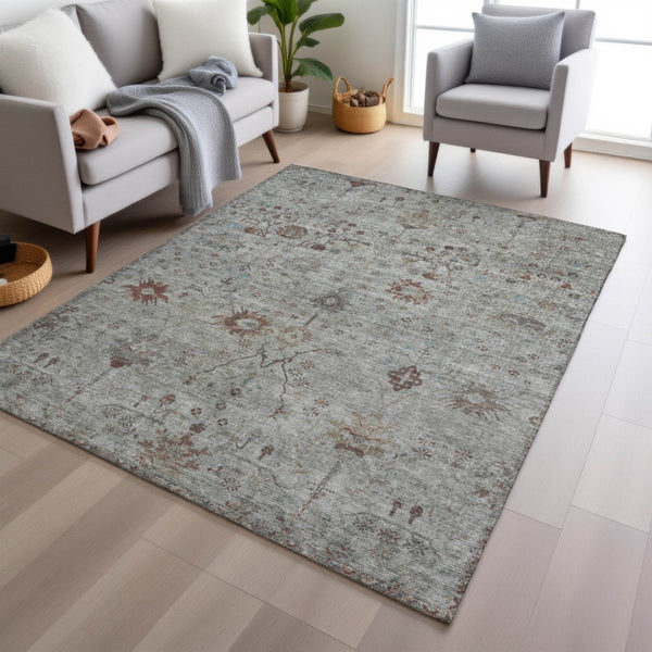 HomeRoots 5' Gray and Copper Floral Area Rug - Stylish, Washable Design for Indoor and Outdoor Spaces 8' X 10' 627806