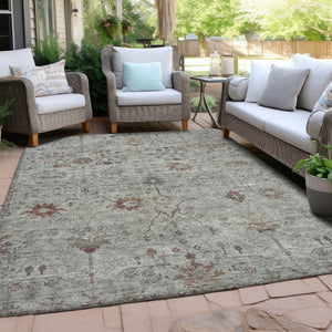 HomeRoots 5' Gray and Copper Floral Area Rug - Stylish, Washable Design for Indoor and Outdoor Spaces 9' X 12' 627807