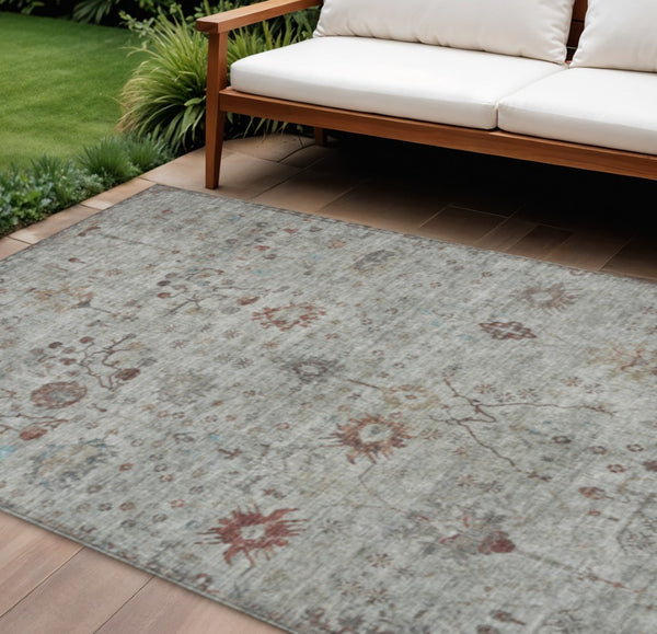 HomeRoots 5' Gray and Copper Floral Area Rug - Stylish, Washable Design for Indoor and Outdoor Spaces 10' X 14' 627808