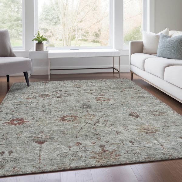 HomeRoots 5' Gray and Copper Floral Area Rug - Stylish, Washable Design for Indoor and Outdoor Spaces 10' X 14' 627808