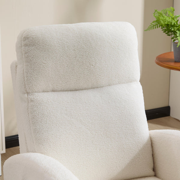 English Elm Modern Teddy Rocking Chair with Solid Wood Legs, High Back Nursery Glider, Side Pocket, 300LB Capacity W3723P409072