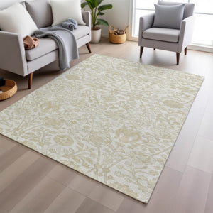 HomeRoots 5' Elegant Ivory and Beige Floral Area Rug - Stylish Washable Design for Indoor and Outdoor Spaces 5' X 8' 627816