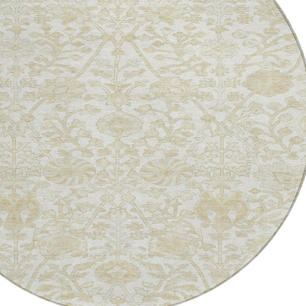 HomeRoots 5' Elegant Ivory and Beige Floral Area Rug - Stylish Washable Design for Indoor and Outdoor Spaces 8' Round 627817