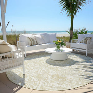 HomeRoots 5' Elegant Ivory and Beige Floral Area Rug - Stylish Washable Design for Indoor and Outdoor Spaces 8' Round 627817