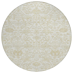 HomeRoots 5' Elegant Ivory and Beige Floral Area Rug - Stylish Washable Design for Indoor and Outdoor Spaces 8' Round 627817
