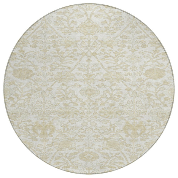 HomeRoots 5' Elegant Ivory and Beige Floral Area Rug - Stylish Washable Design for Indoor and Outdoor Spaces 8' Round 627817