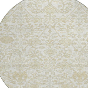 HomeRoots 5' Elegant Ivory and Beige Floral Area Rug - Stylish Washable Design for Indoor and Outdoor Spaces 8' Round 627817