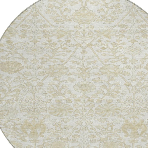HomeRoots 5' Elegant Ivory and Beige Floral Area Rug - Stylish Washable Design for Indoor and Outdoor Spaces 8' Round 627817