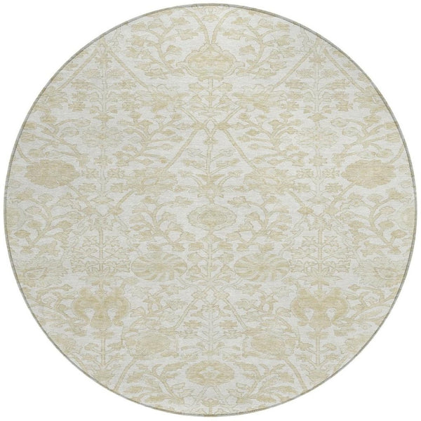 HomeRoots 5' Elegant Ivory and Beige Floral Area Rug - Stylish Washable Design for Indoor and Outdoor Spaces 8' Round 627817