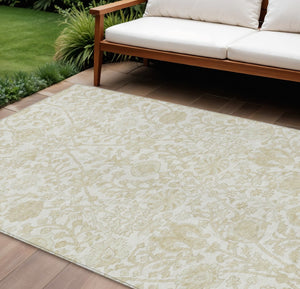 HomeRoots 5' Elegant Ivory and Beige Floral Area Rug - Stylish Washable Design for Indoor and Outdoor Spaces 8' X 10' 627818