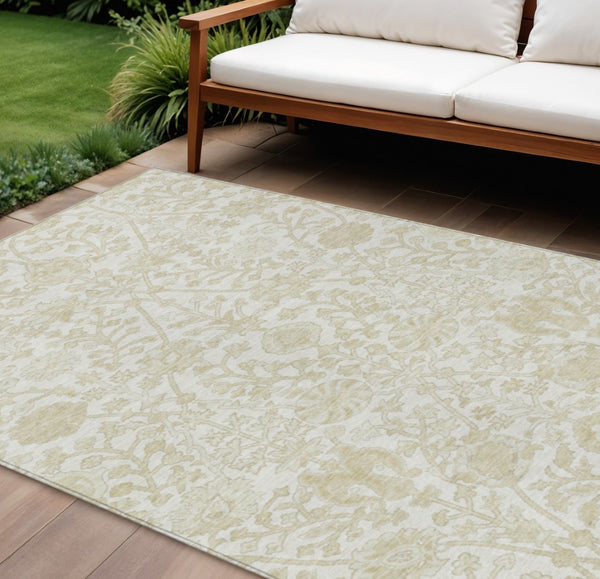 HomeRoots 5' Elegant Ivory and Beige Floral Area Rug - Stylish Washable Design for Indoor and Outdoor Spaces 8' X 10' 627818