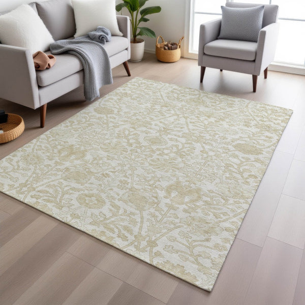 HomeRoots 5' Elegant Ivory and Beige Floral Area Rug - Stylish Washable Design for Indoor and Outdoor Spaces 8' X 10' 627818