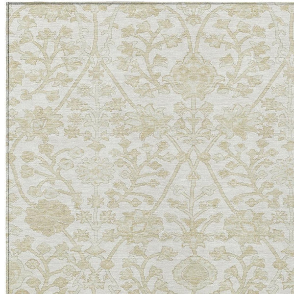 HomeRoots 5' Elegant Ivory and Beige Floral Area Rug - Stylish Washable Design for Indoor and Outdoor Spaces 9' X 12' 627819