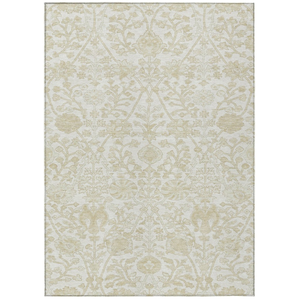 HomeRoots 5' Elegant Ivory and Beige Floral Area Rug - Stylish Washable Design for Indoor and Outdoor Spaces 9' X 12' 627819