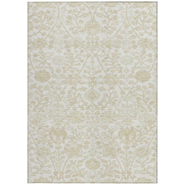 HomeRoots 5' Elegant Ivory and Beige Floral Area Rug - Stylish Washable Design for Indoor and Outdoor Spaces 10' X 14' 627820