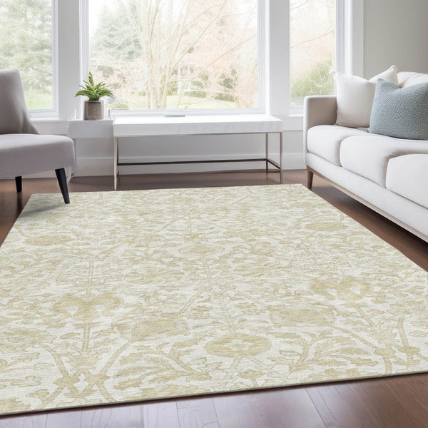 HomeRoots 5' Elegant Ivory and Beige Floral Area Rug - Stylish Washable Design for Indoor and Outdoor Spaces 10' X 14' 627820