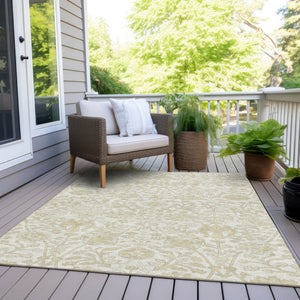 HomeRoots 5' Elegant Ivory and Beige Floral Area Rug - Stylish Washable Design for Indoor and Outdoor Spaces 10' X 14' 627820