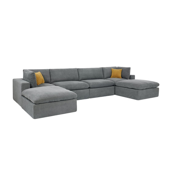 English Elm Modular Cloud Sectional Sofa Deep Seat U-shape Design for Large Living Rooms Light Grey W5568S00007