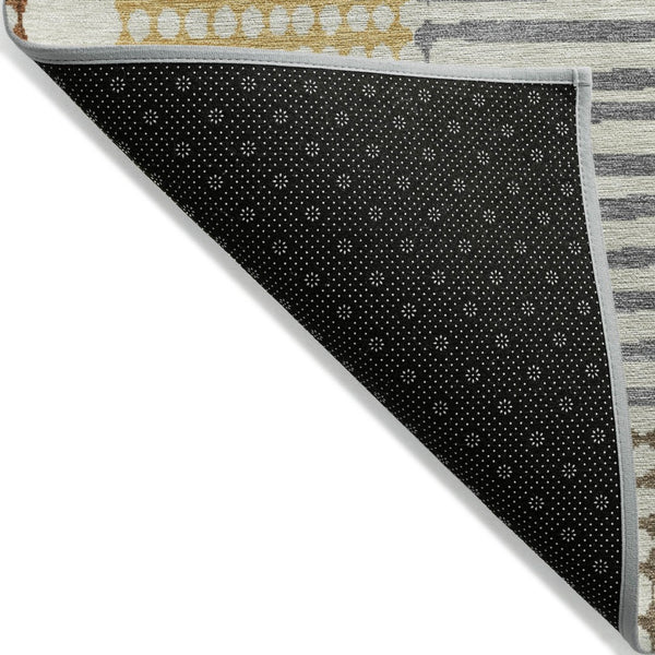 HomeRoots 5' Stylish Beige Gold and Blue Geometric Area Rug for Indoor and Outdoor Decor – Machine Washable! 5' X 8' 627852
