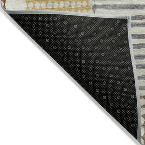 HomeRoots 5' Stylish Beige Gold and Blue Geometric Area Rug for Indoor and Outdoor Decor – Machine Washable! 9' X 12' 627855