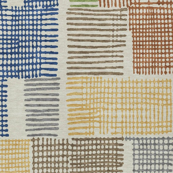 HomeRoots 5' Stylish Beige Gold and Blue Geometric Area Rug for Indoor and Outdoor Decor – Machine Washable! 9' X 12' 627855