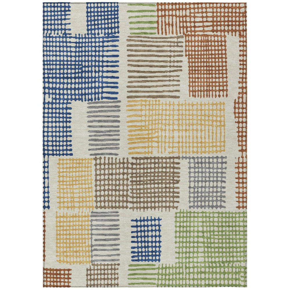 HomeRoots 5' Stylish Beige Gold and Blue Geometric Area Rug for Indoor and Outdoor Decor – Machine Washable! 10' X 14' 627856
