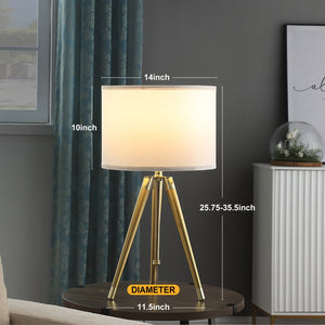 English Elm 35.5" Adjustable Mid-Century Brass/Gold Tripod Table Lamp with White Linen Shade, 25.75"-35.5" Height Adjustable B072P220158