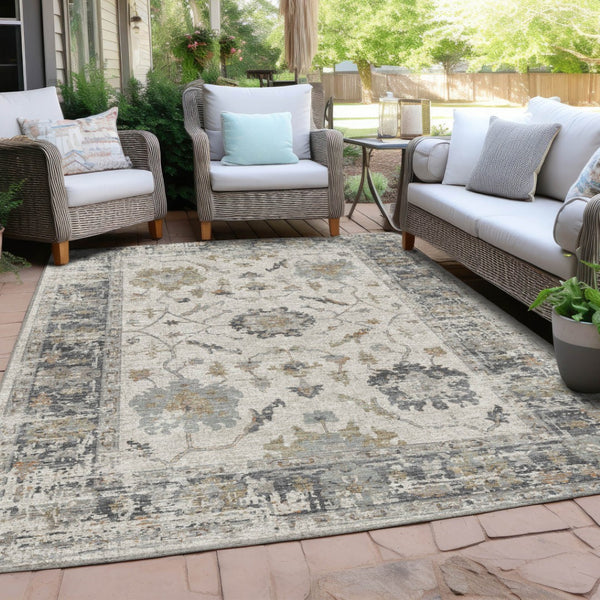 HomeRoots 5' Ivory and Gray Floral Area Rug - Durable, Washable Design for Indoor and Outdoor Elegance 5' X 8' 627870