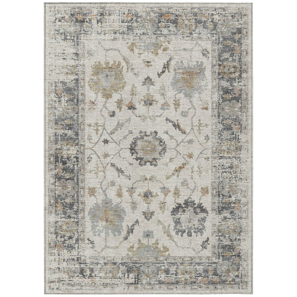 HomeRoots 5' Ivory and Gray Floral Area Rug - Durable, Washable Design for Indoor and Outdoor Elegance 5' X 8' 627870