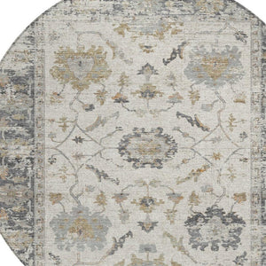 HomeRoots 5' Ivory and Gray Floral Area Rug - Durable, Washable Design for Indoor and Outdoor Elegance 8' Round 627871