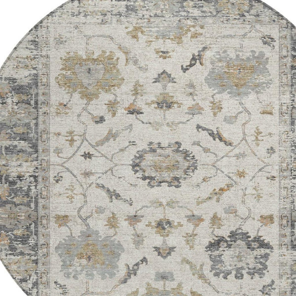 HomeRoots 5' Ivory and Gray Floral Area Rug - Durable, Washable Design for Indoor and Outdoor Elegance 8' Round 627871