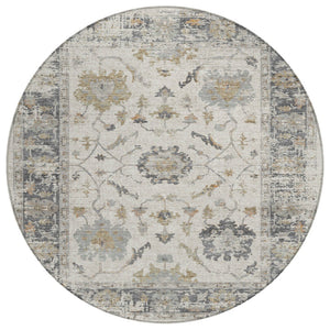 HomeRoots 5' Ivory and Gray Floral Area Rug - Durable, Washable Design for Indoor and Outdoor Elegance 8' Round 627871