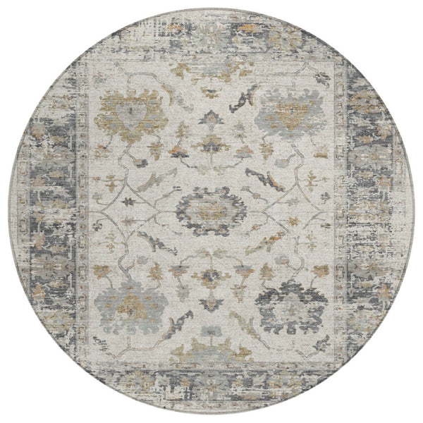 HomeRoots 5' Ivory and Gray Floral Area Rug - Durable, Washable Design for Indoor and Outdoor Elegance 8' Round 627871