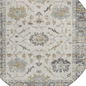 HomeRoots 5' Ivory and Gray Floral Area Rug - Durable, Washable Design for Indoor and Outdoor Elegance 8' Round 627871