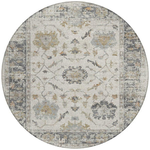 HomeRoots 5' Ivory and Gray Floral Area Rug - Durable, Washable Design for Indoor and Outdoor Elegance 8' Round 627871